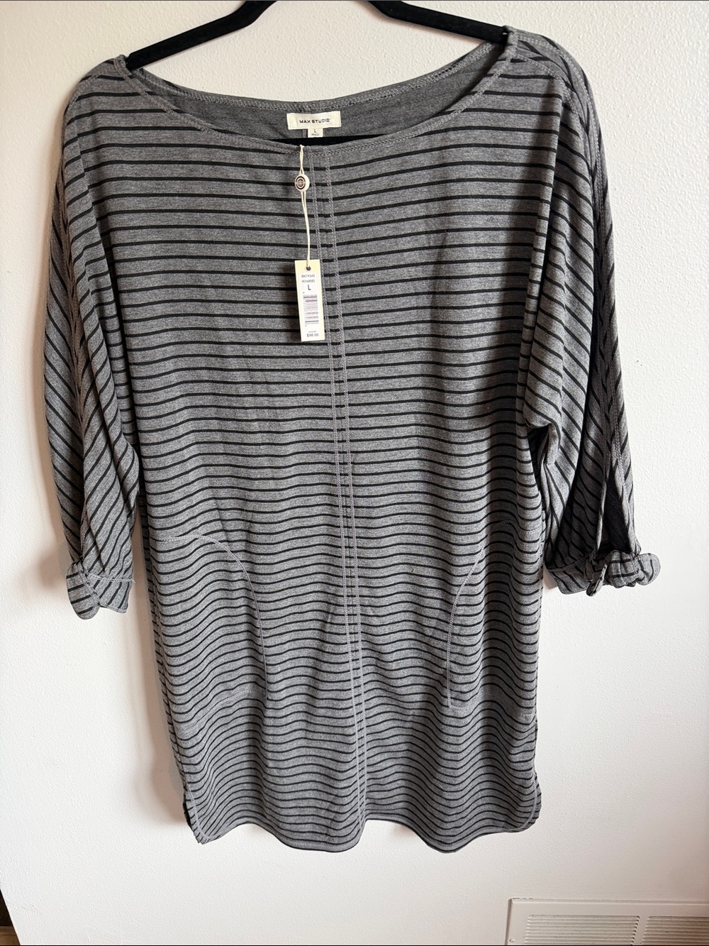 Grey & Black Striped Knit Dress Max Studio Size L NWT